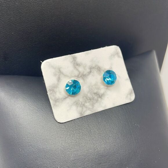 Blue Mini Rhinestone Studs Post Earrings - Picture 3 of 6